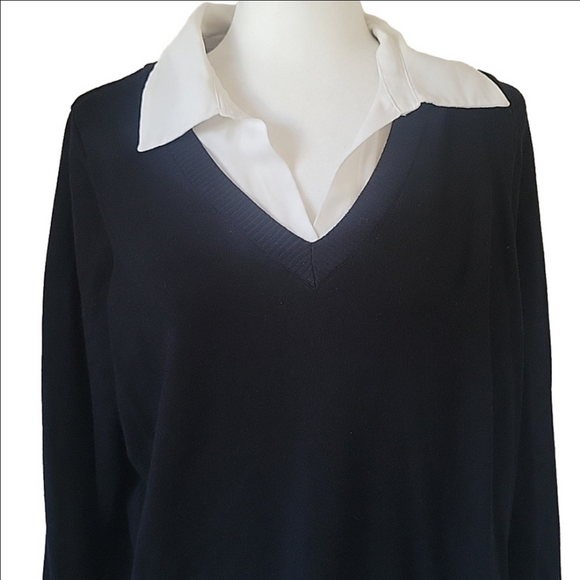 Adrianna Papell 1x all in one black vneck sweater with white button down - Picture 3 of 6